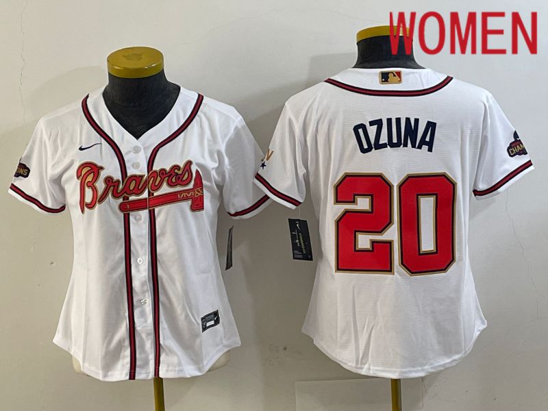 Women Atlanta Braves #20 Ozuna White gold Champion 2024 Nike MLB Jersey style 1->philadelphia flyers->NHL Jersey
